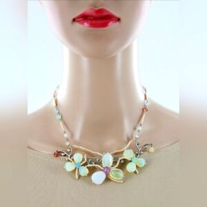 Vintage Czech Bead Bohemian Glass Flower Necklace NWOT 14"+3"